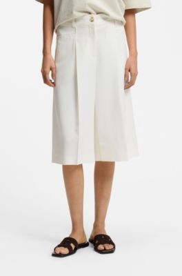 Bermuda trousers with front pleats, White