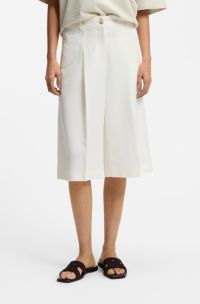 Bermuda trousers with front pleats, White