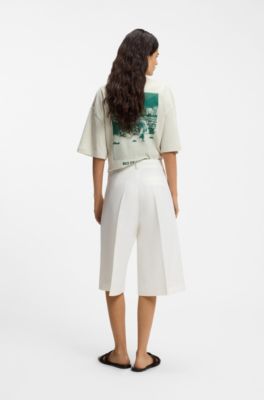 Pantaloni bermuda con pieghe sulla parte anteriore, Bianco