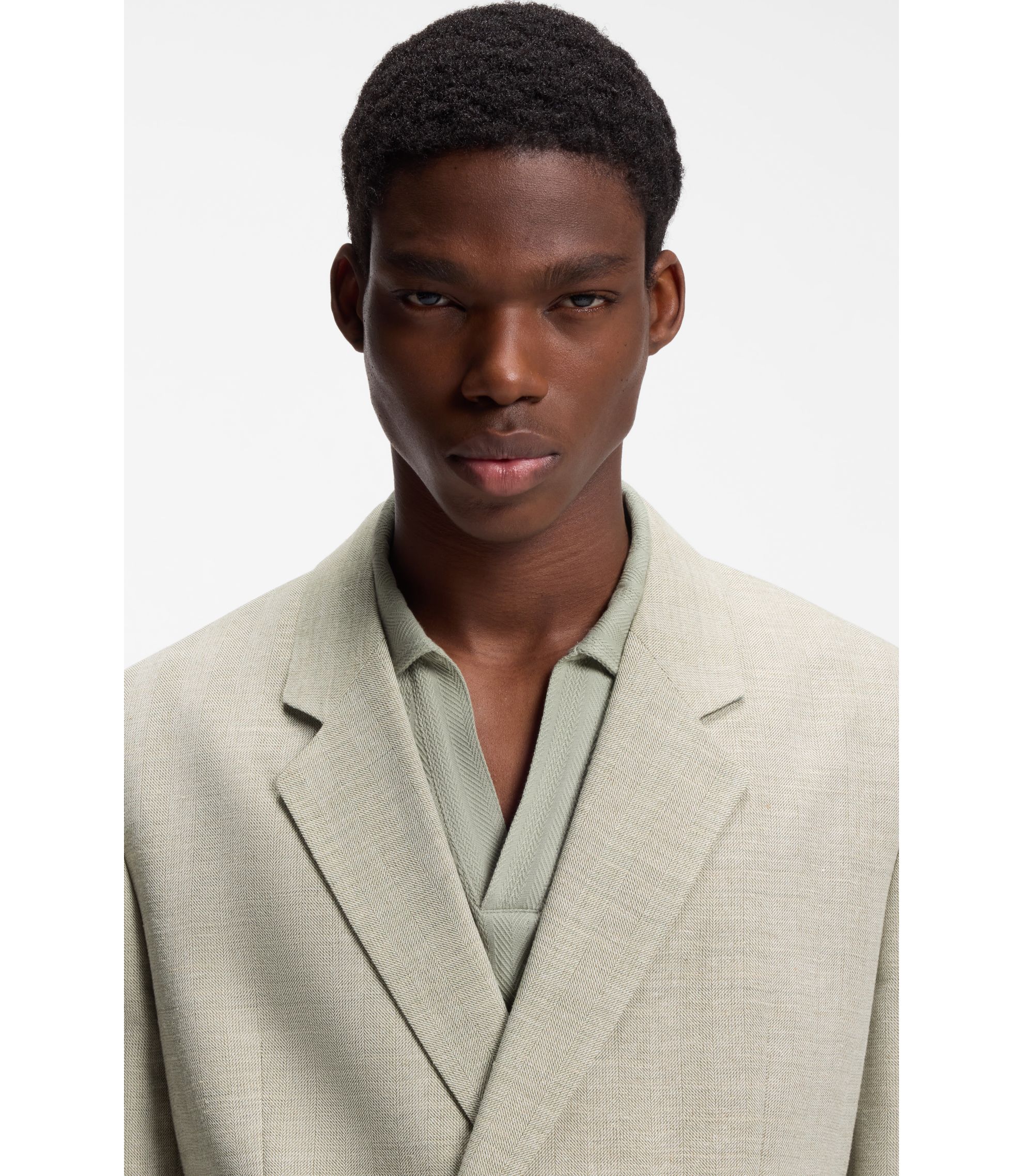 HUGO - Modern-fit jacket with herringbone weave - Beige