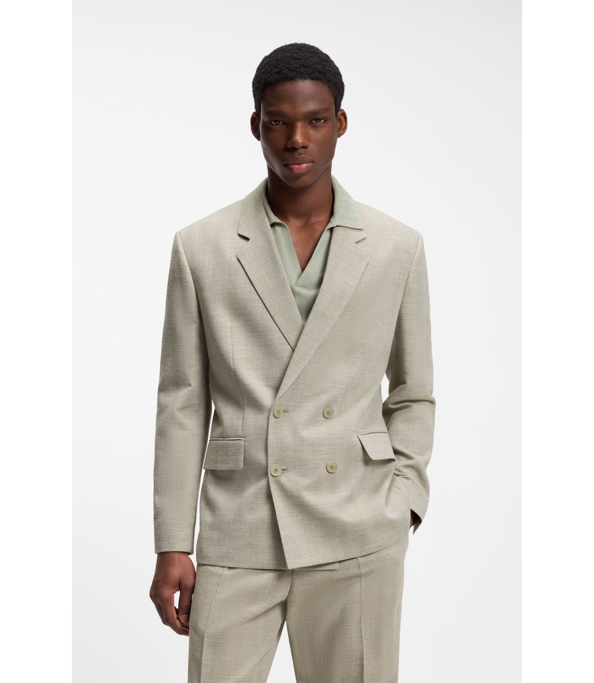 Modern-Fit Jacke mit Fischgrät-Webstruktur