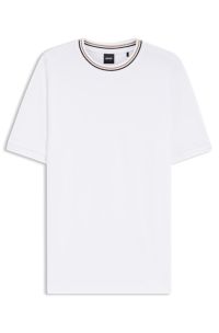Cotton-piqu&eacute; T-shirt with striped collar, White