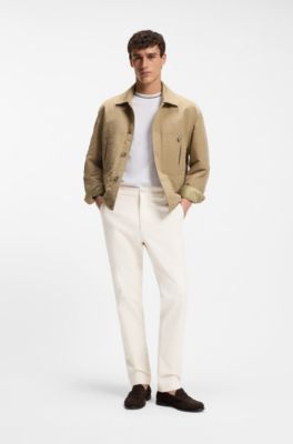 Cotton-piqu&eacute; T-shirt with striped collar, White