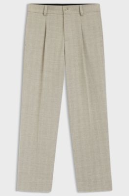 Pantaloni modern fit con trama a spina di pesce, Beige