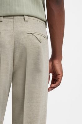 Broek met moderne pasvorm en visgraatstructuur , Beige