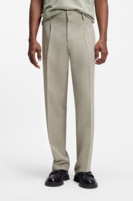 Pantaloni modern fit con trama a spina di pesce, Beige