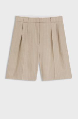 Relaxed fit-shorts i kritstrecksrandig bomullsblandning, M&ouml;nster