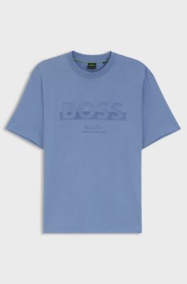 Relaxed-fit T-shirt in cotton with tennis-inspired logo, Light Blue