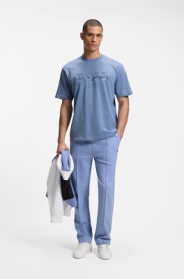 Relaxed-fit T-shirt in cotton with tennis-inspired logo, Light Blue