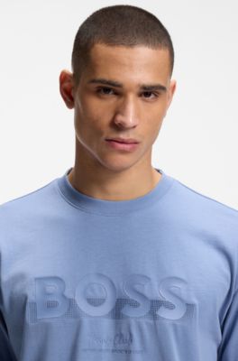 Relaxed-fit T-shirt in cotton with tennis-inspired logo, Light Blue