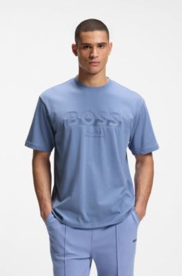 Relaxed-fit T-shirt in cotton with tennis-inspired logo, Light Blue