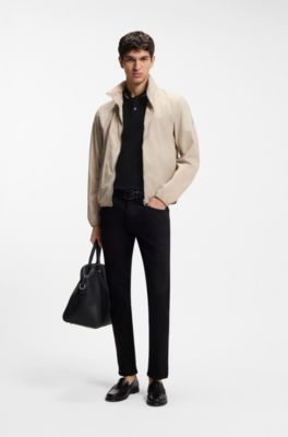 Henley-neck polo shirt in cotton piqu&eacute;, Black