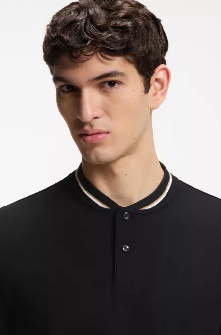 Henley-neck polo shirt in cotton piqué