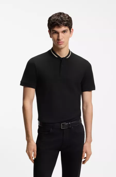 Henley-neck polo shirt in cotton piqué