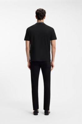 Henley-neck polo shirt in cotton piqu&eacute;, Black