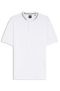 Henley-neck polo shirt in cotton piqu&eacute;, White