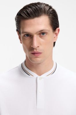 Polo en piqu&eacute; de coton &agrave; encolure Henley, Blanc