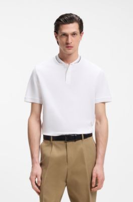 Henley-neck polo shirt in cotton piqu&eacute;, White