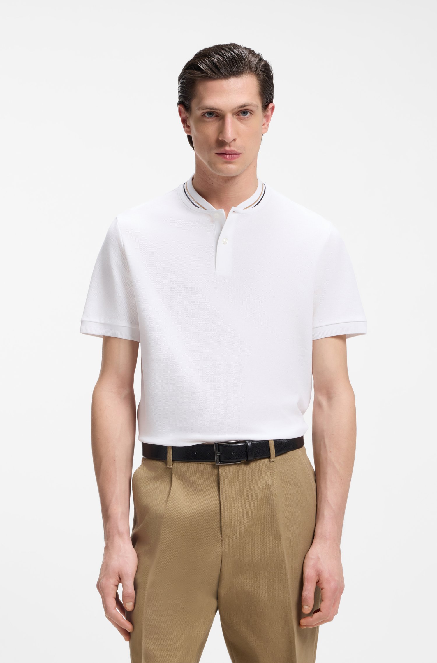 Boss Henley-neck polo shirt in cotton piqué