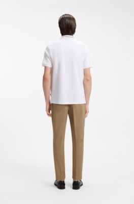 Henley-neck polo shirt in cotton piqu&eacute;, White