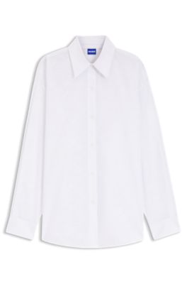 Oversized-fit blouse with burnout heart and logo print, Patterned