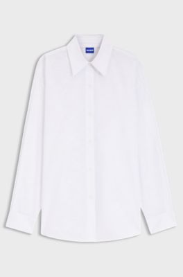 Oversized-fit blouse with burnout heart and logo print, White Patterned