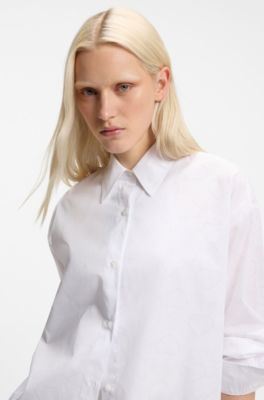 Oversized-fit blouse with burnout heart and logo print, White Patterned