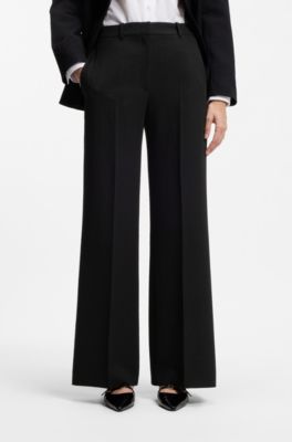 Regular-fit trousers in stretch seersucker, Black