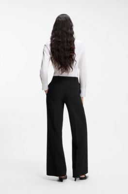 Pantaloni regular fit in seersucker elasticizzato, Nero