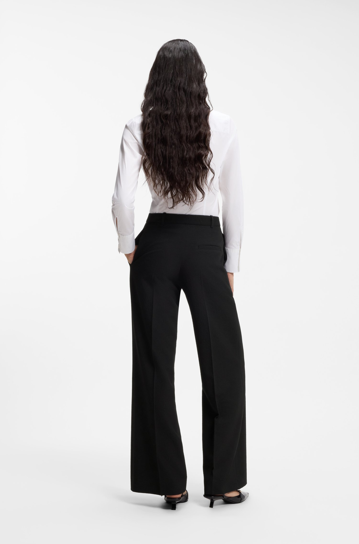 Hugo Regular-fit trousers in stretch seersucker byxor dam – bild 2