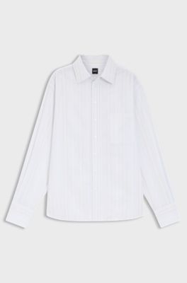 Camicetta relaxed fit in tela di cotone a righe, Celeste