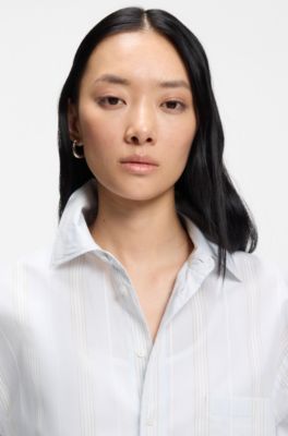 Relaxed-fit blouse in striped cotton canvas, Light Blue