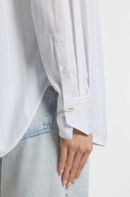 Relaxed-fit blouse in striped cotton canvas, Light Blue