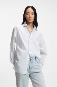 Relaxed-fit blouse in striped cotton canvas, Light Blue