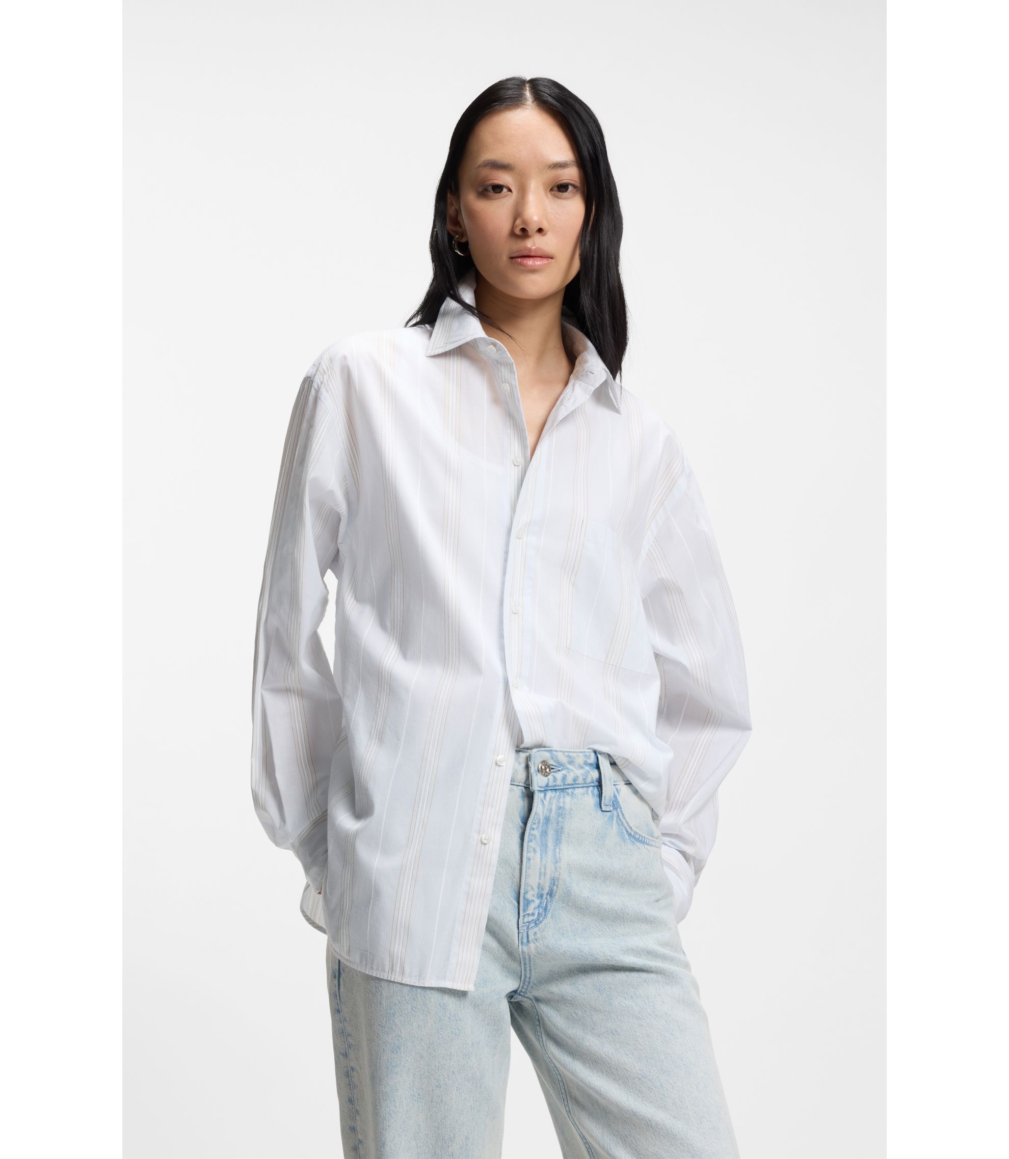 Relaxed-Fit Bluse aus gestreiftem Baumwoll-Canvas