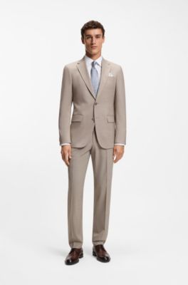 Regular-fit trousers in patterned stretch fabric, Beige