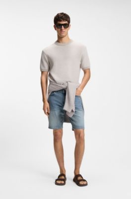 Short Maine en denim stretch bleu, bleu clair