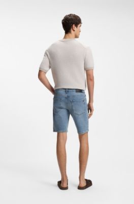 Bermuda Maine in denim elasticizzato blu, Celeste