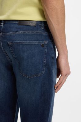 Maine regular-fit jeans in blue soft-motion denim, Dark Blue
