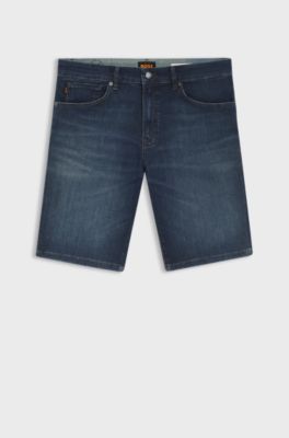 Maine regular-fit shorts in blue soft-motion denim, Dark Blue