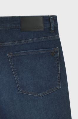 Maine regular-fit shorts in blue soft-motion denim, Dark Blue