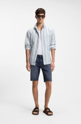 Maine regular-fit shorts in blue soft-motion denim, Dark Blue