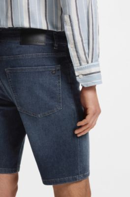 Maine regular-fit shorts in blue soft-motion denim, Dark Blue