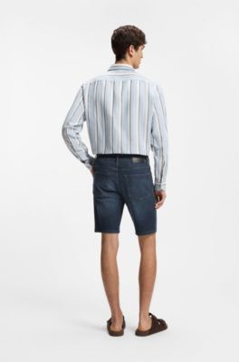 Maine regular-fit shorts in blue soft-motion denim, Dark Blue