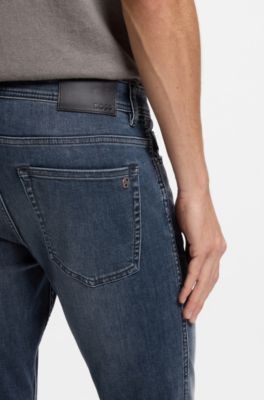 Delaware slim fit-jeans i bl&aring;svart stretchig denim, M&ouml;rkbl&aring;