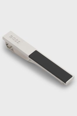 Cufflinks and tie bar set with enamel inserts, Black