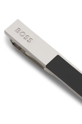 Cufflinks and tie bar set with enamel inserts, Black