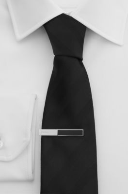 Cufflinks and tie bar set with enamel inserts, Black