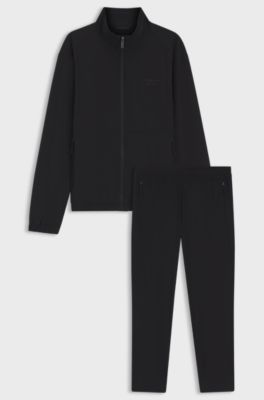Porsche x BOSS tracksuit set in water-repellent stretch dobby, Black