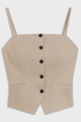 Top slim fit stile gilet in scintillante gessato, Beige